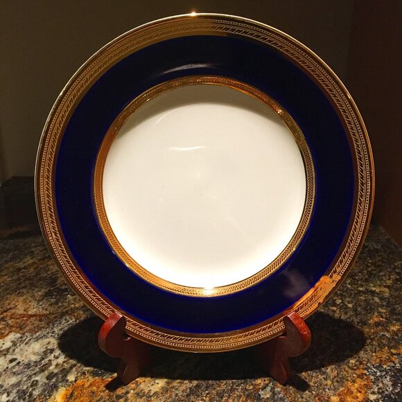 Vintage English CROWN DUCAL Cobalt and Gold Trim Dessert Plate #5 - Picture 1 of 7